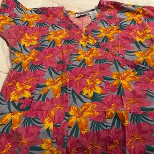 Women’s size small pink yellow tropical Floral Scrub Top